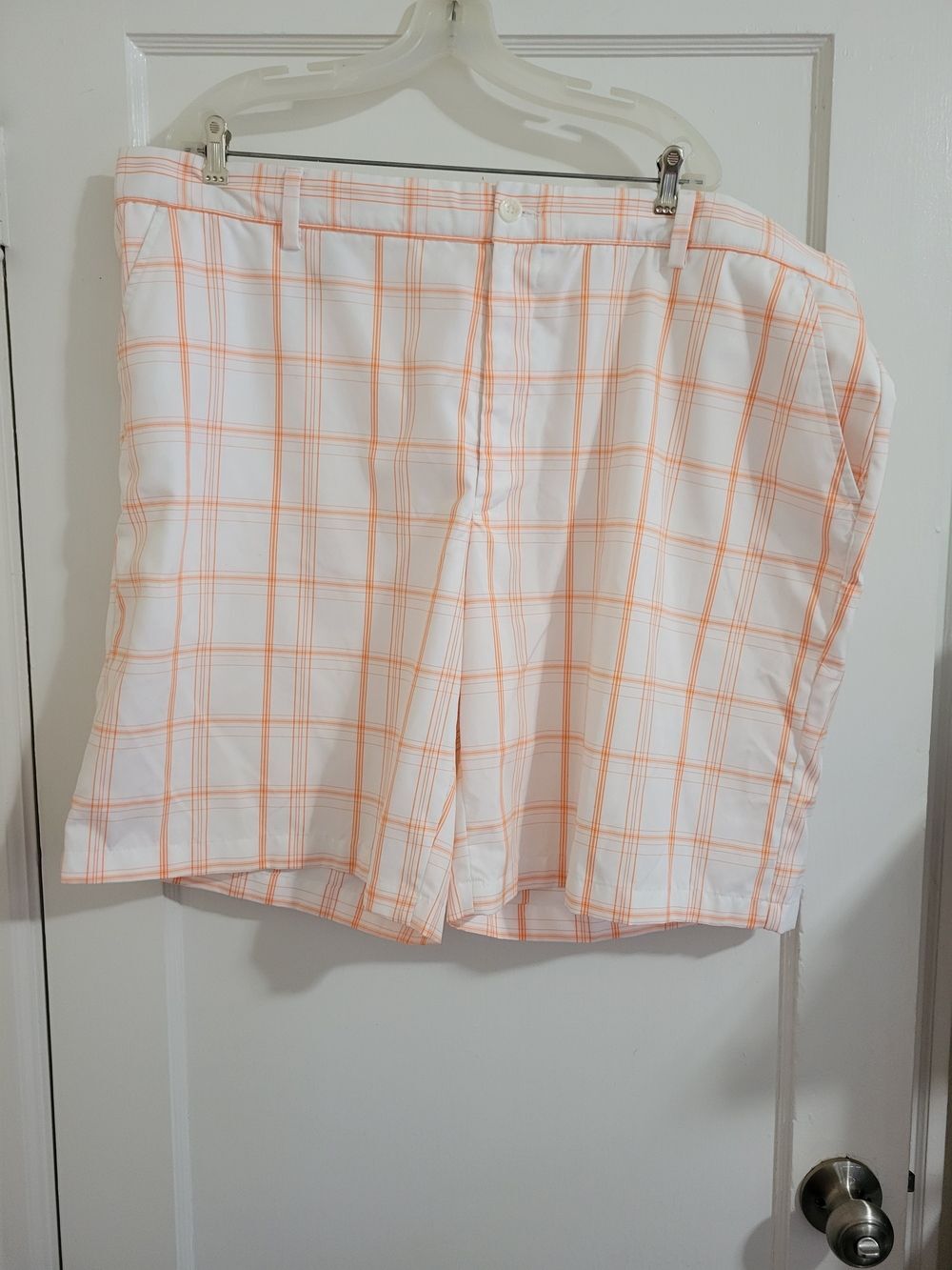 Greg Norman Tasso Elba Plaid Flat front Bright Clementine Shorts
